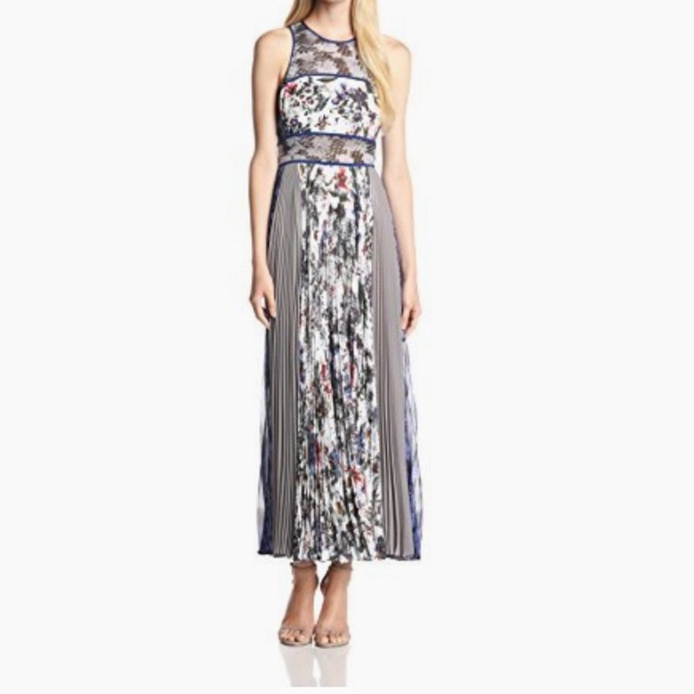 Rebecca Taylor Grey Gardens Maxi Dress Silk Floral Print Gray